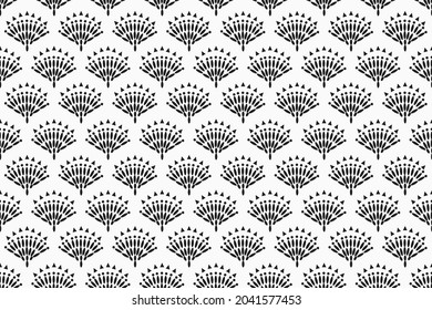 Design of Native Textile with White background and Black Floral Geometric pattern for fabric pattern, Embroidery, wallpaper, Decoration.