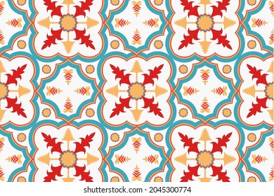 Design of Native Textile with White background and Moroccan floral pattern for fabric pattern, Embroidery, wallpaper, Decoration.