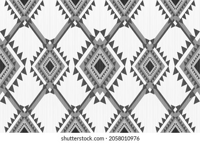 Diseño de Textil Nativo con fondo blanco y patrón Geométrico Bohemio Negro para patrón de tela, Bordado, tapicería, Decoración.