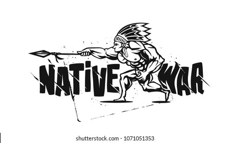 Design Native War for Print Tshirt illustration of soldier with arrow, vector illustration
