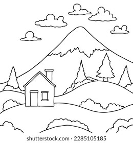 Design nature landscape coloring page outline art