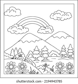 Design Nature Landscape Outline Coloring Page