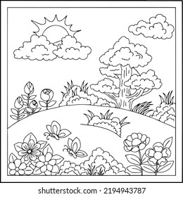 Design Nature Landscape Outline Coloring Page