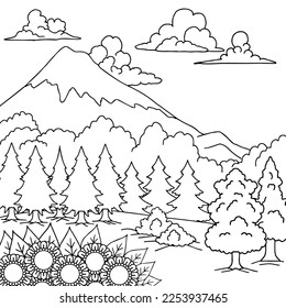 Design Nature Landscape Outline Coloring Page