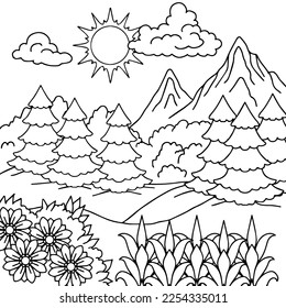 Design Nature Landscape Outline Coloring Page