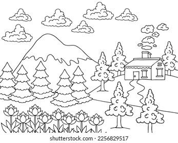 Design Nature Landscape Outline Coloring Page