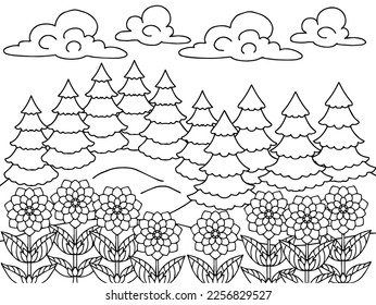 Design Nature Landscape Outline Coloring Page