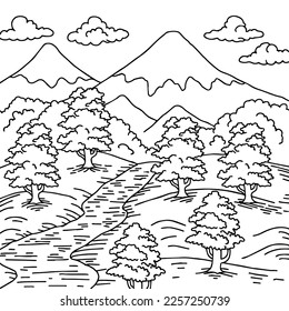 Design Nature Landscape Outline Coloring Page