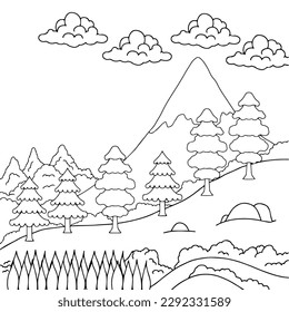 Design Nature Landscape Outline Coloring Page