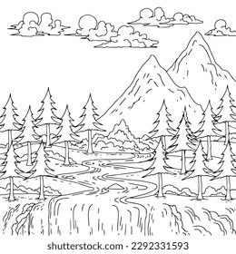 Design Nature Landscape Outline Coloring Page