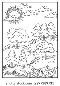 Design Nature Landscape Outline Coloring Page