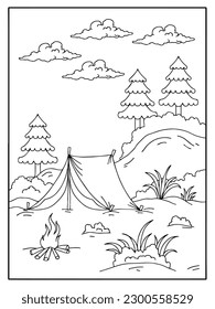 Design Nature Landscape Outline Coloring Page
