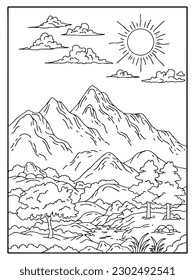 Design Nature Landscape Outline Coloring Page