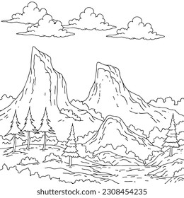 Design Nature Landscape Outline Coloring Page