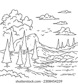 Design Nature Landscape Outline Coloring Page