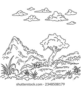 Design Nature Landscape Outline Coloring Page