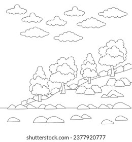 Design Nature Landscape Outline Coloring Page