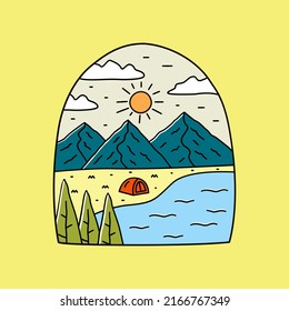 design of nature mountain camping for badge, sticker, patch, t shirt design, etc