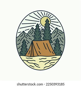 design of nature mountain camping for badge, sticker, patch, t shirt design, etc