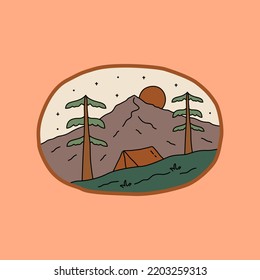 design of nature mountain camping on the night for badge, sticker, patch, t shirt design, etc