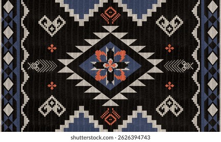 Design Navajo tribal vector seamless pattern. Native American ornament. Ethnic South Western decor style. Boho geometric ornament. Vector seamless pattern. Mexican blanket, rug. Woven carpet 