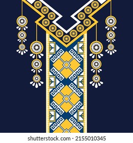 design for neck fashion background, wallpaper, clothing, and wrapping. Geometric ethnic oriental pattern traditional, Moroccan kaftans mandala and diamonds line art necklace embroidery style.