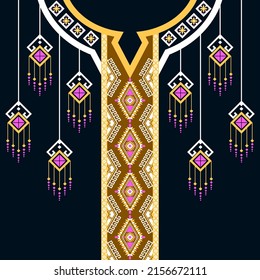 design for neck fashion background, wallpaper, clothing, and wrapping. Geometric ethnic oriental pattern traditional, Moroccan kaftans diamonds art necklace embroidery style.