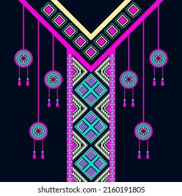 design for neck fashion background, wallpaper, clothing, and wrapping. Geometric ethnic oriental pattern traditional, Moroccan kaftans tribe circle hanging and diamonds art necklace embroidery style.