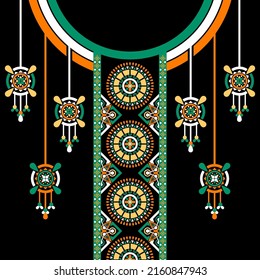 design for neck fashion background, wallpaper, clothing, and wrapping. Geometric ethnic oriental pattern traditional, Moroccan kaftans dream catcher and mandala art necklace embroidery style.