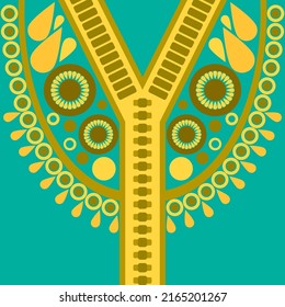 design for neck fashion background, wallpaper, clothing, and wrapping. Geometric ethnic oriental pattern traditional, Moroccan kaftans golden circle and drop water art necklace embroidery style.