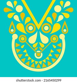 design for neck fashion background, wallpaper, clothing, and wrapping. Geometric ethnic oriental pattern traditional, Moroccan kaftans tribe human face pattern art necklace embroidery style.