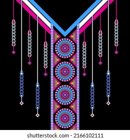 design for neck fashion background, wallpaper, clothing, and wrapping. Geometric ethnic oriental pattern traditional, Moroccan kaftans mandala and drop water hanging art necklace embroidery style.