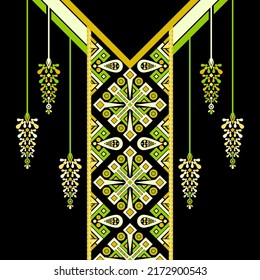 design for neck fashion background, wallpaper, clothing, and wrapping. Geometric ethnic oriental pattern traditional, Moroccan kaftans tribe diamond and hanging bushes art necklace embroidery style.