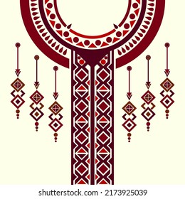 Design für Hals-Modehintergrund, Tapete, Kleidung und Verpackung. Geometrisches ethnisches Muster traditionell, marokkanische kaftans rotes Stamm Diamantmuster und amuletete Kunst Halskette Stickerei Stil.