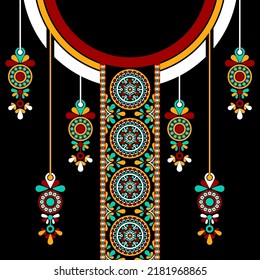 design for neck fashion background, wallpaper, clothing, and wrapping. Geometric ethnic pattern traditional, Moroccan kaftans star mandala and dream catcher art necklace embroidery style.