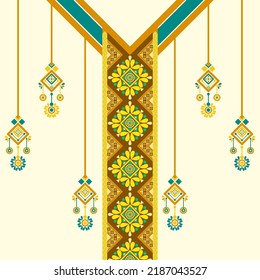 design for neck fashion background, wallpaper, clothing, and wrapping. Geometric ethnic pattern traditional, Moroccan kaftans blooming diamond and diamond hanging art necklace embroidery style.