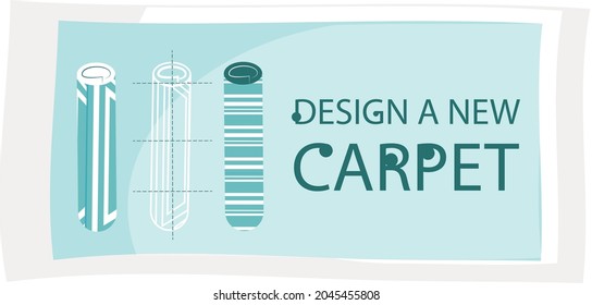 Design a new carpet flat vector banner, isolated on white background. Rug top view, floor covering. Poster with tapis and lettering for promotional products, interior element for textile store