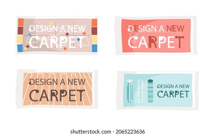 Design a new carpet flat vector banner, isolated on white background. Rug top view, floor covering. Poster with tapis and lettering for promotional products, interior element for textile store