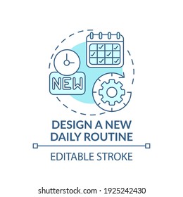 Design of new daily routine concept icon. Lifestyle change for new work. Break bad habits idea thin line illustration. Re-establishment. Vector isolated outline RGB color drawing. Editable stroke