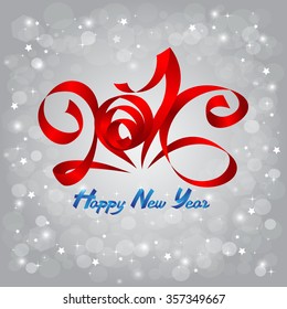 Design for New Year 2016 with Red Ribbon text on  gray Background, vector design element illustration