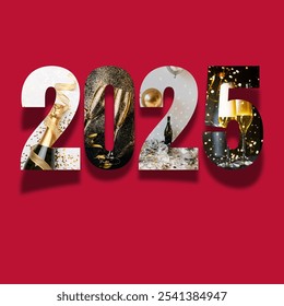 design of new year 2025 champagne themed. typography logo vector illustration. perfect for greeting card, calendar, background and more