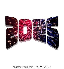 Ontwerp van Nieuwjaar 2025 Vuurwerk thema. Typografie Logo Vector Illustratie. Perfect voor wenskaart, kalender, achtergrond en meer