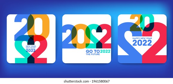 Design New Year New Heart Concept of 2022, Happy New Year set. Templates with Colorful trendy typography logo 2022 for celebration, Vector EPS 10