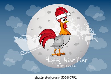 Design for a New Year's greeting 2017 with rooster symbol.