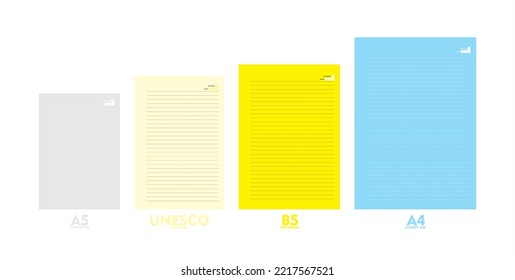 Design note book size A5, A4, B5 and unesco colorful background. vector one set