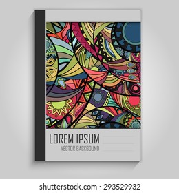 Design notebook with colorful abstract ornament. Hippie ornament.