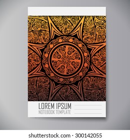 Design notebook with mandala background. Copybook template.