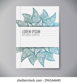 Design notebook with mandala. Ornament texture. Notebook template.