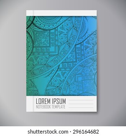 Design notebook with mandala. Ornament texture. Notebook template.