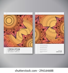 Design notebook with mandala. Ornament texture. Notebook template.